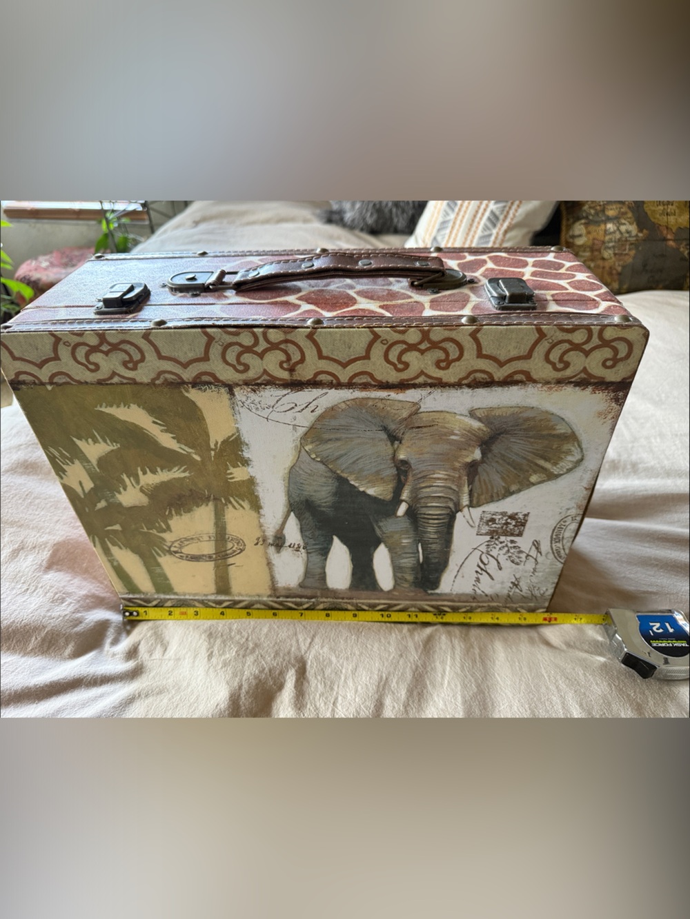Vintage Safari Elephant Decorative Storage Trunk Suitcase Box Boho